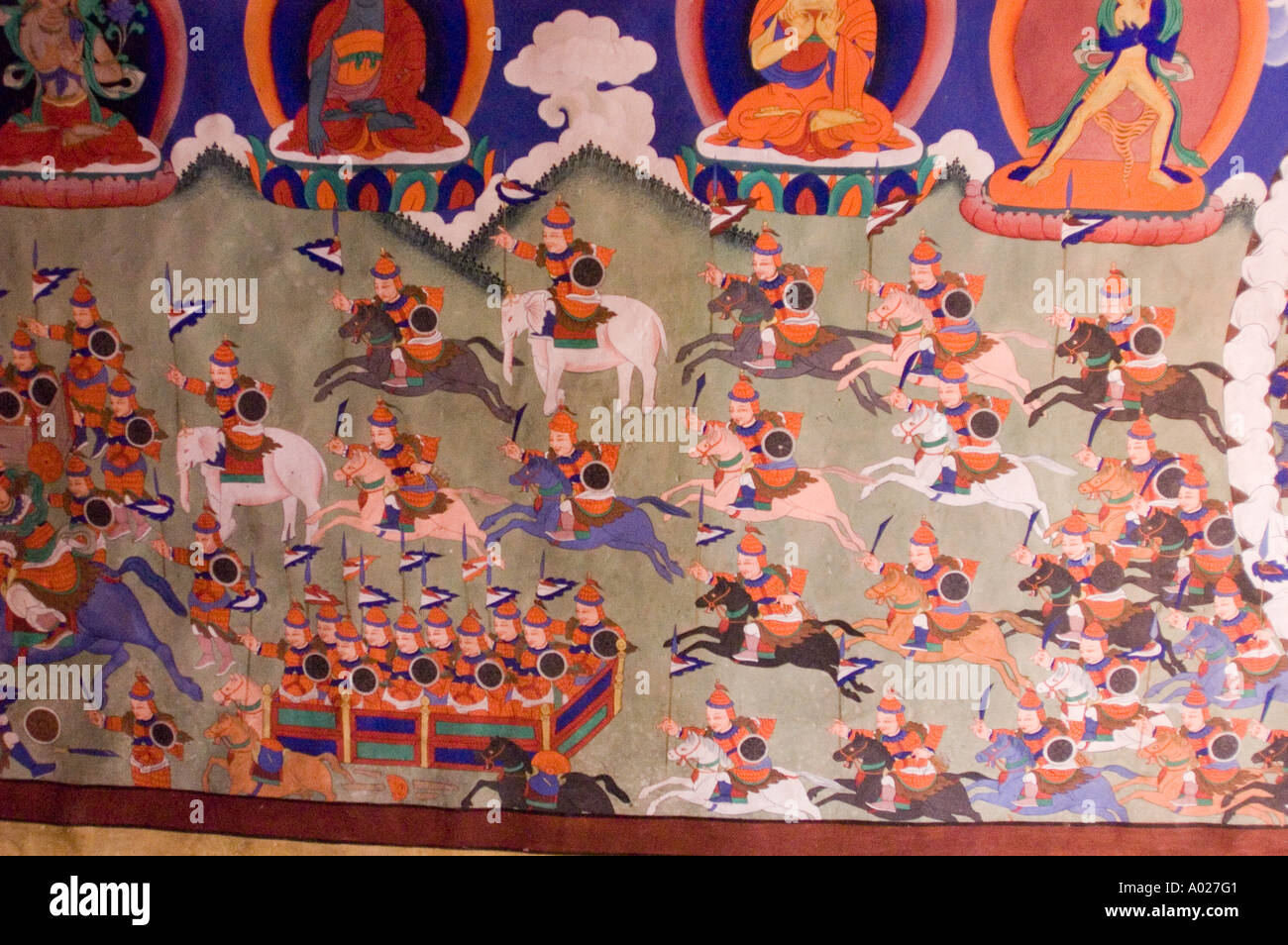 Buddhist warriors of Shambala mural painting in Rangdum monastery of ...