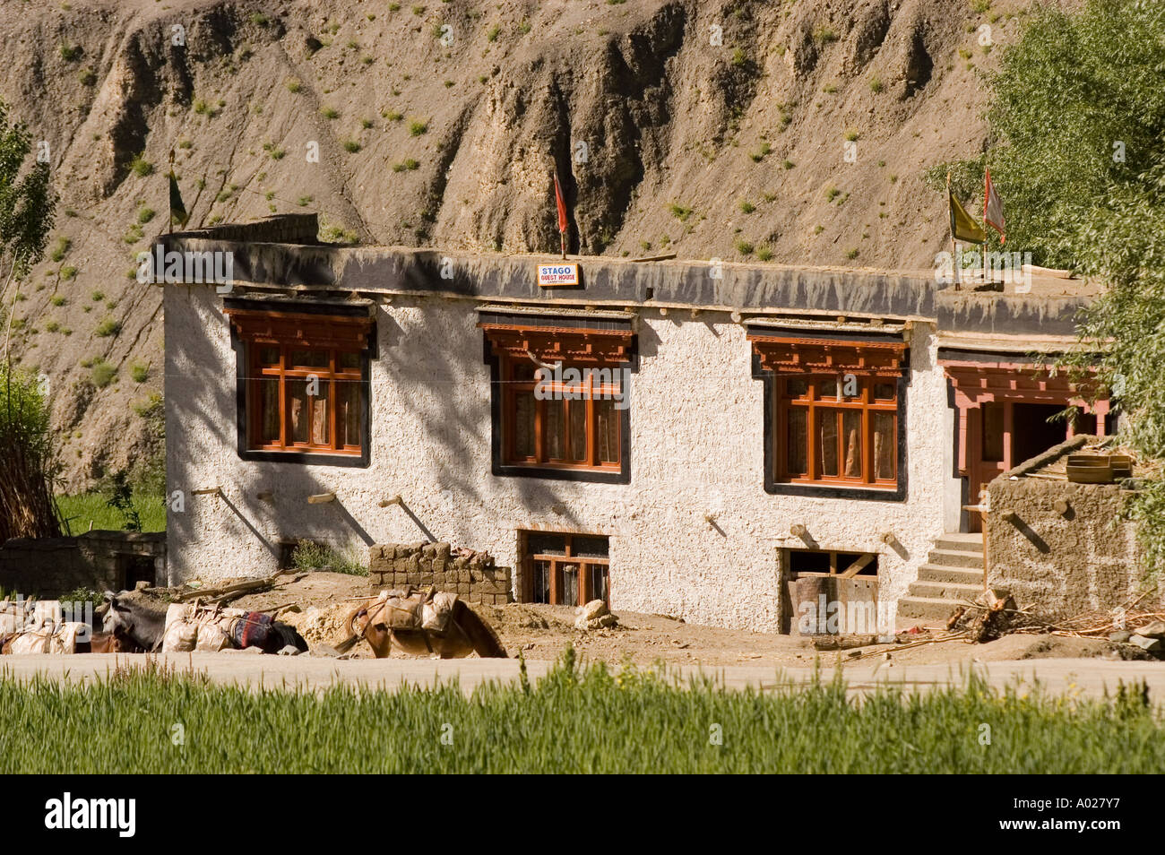 Traditional white Ladakhi house Lamayuru Ladakh Jammu Kashmir India