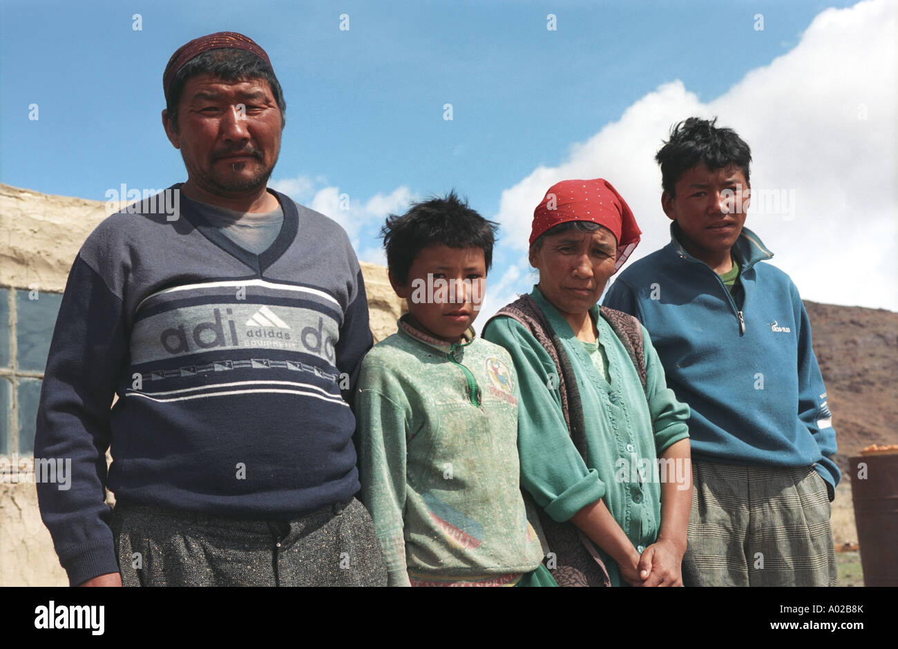 Portrait of Rakhmed’s family. North-West side of Tolbo Nuur (Lake). Bayan-Ulgi aimag (province). West Mongolia Stock Photo