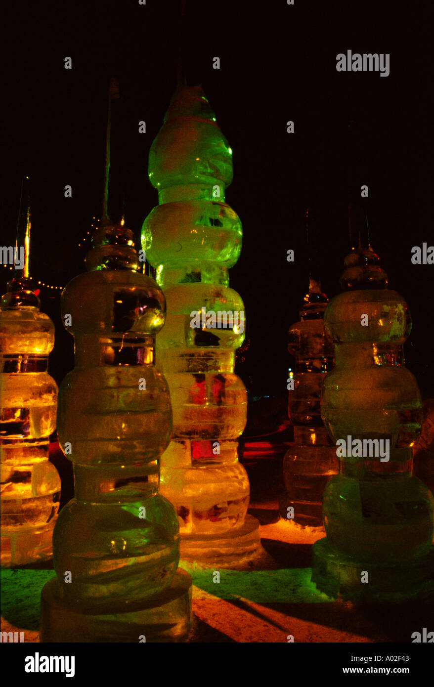 Ice sculpture columns night lights 16 Stock Photo - Alamy
