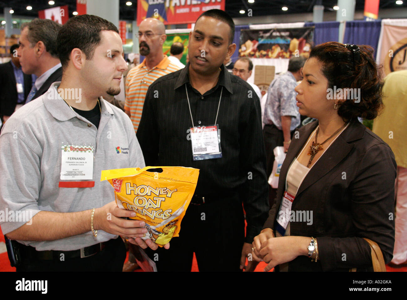 Miami Beach Florida,Convention Center,centre,Americas Food and Beverage Show,trade,product product products display sale,import,export,White man,Asian Stock Photo