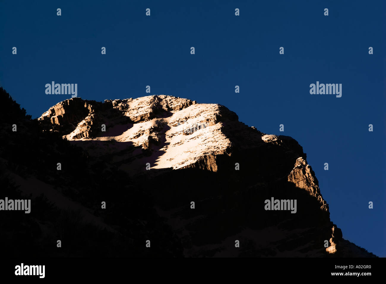 panorarama lanscape mountain landscape with snow and sky much smooth one blue Close up Becco di Filadonna in sunset Stock Photo