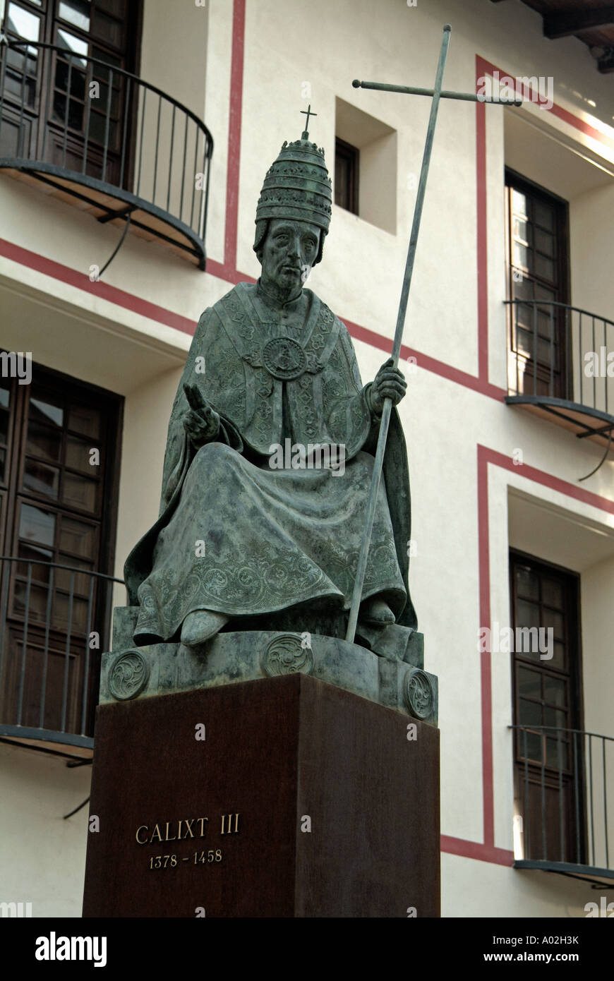 Sculpture of Pope Calixto III (Alfonso de Borgia). Gandia. La Safor District. Valencian Community. Spain Stock Photo