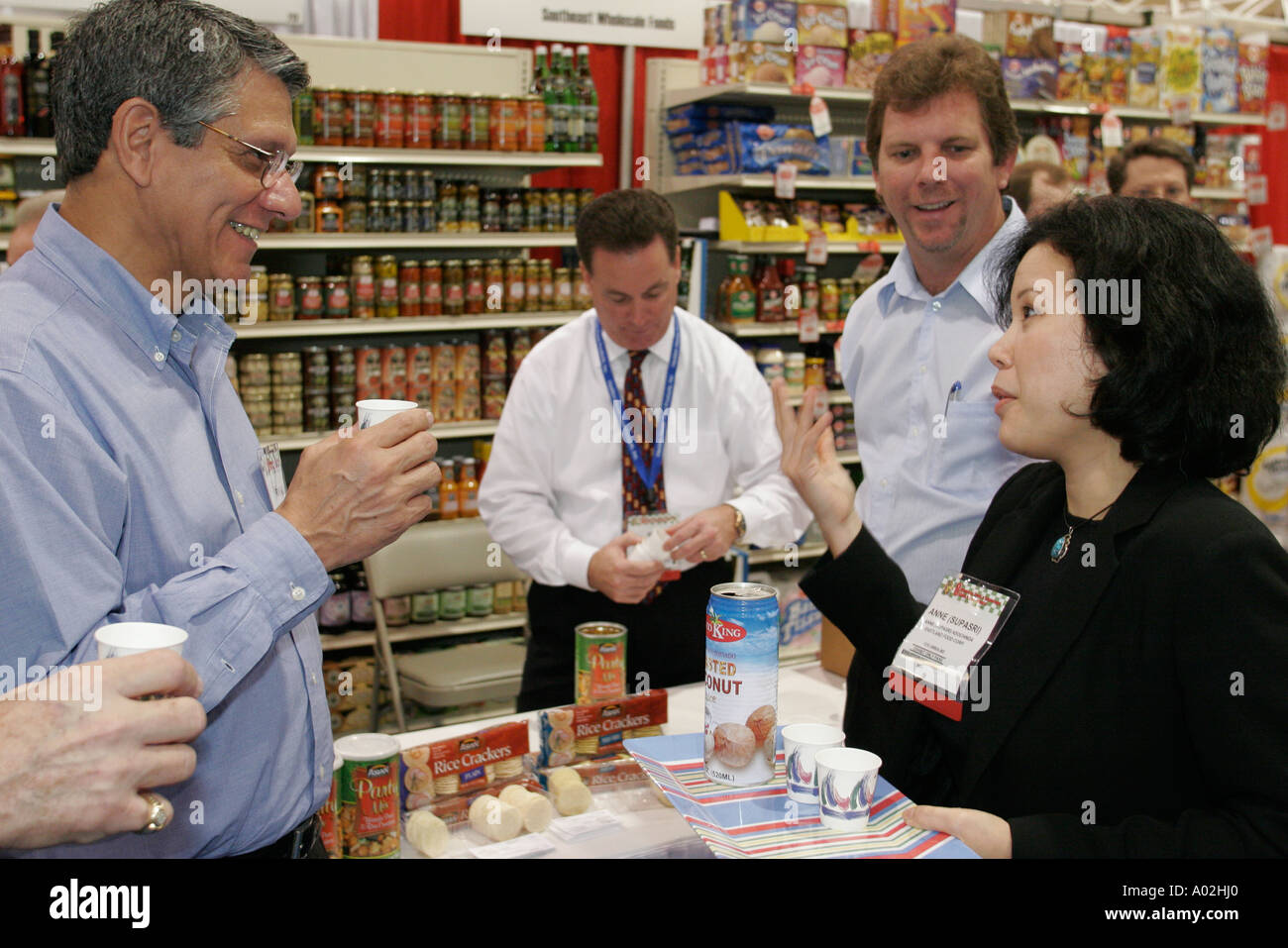 Miami Beach Florida,Convention Center,centre,Americas Food and Beverage Show,trade,product product products display sale,import,export,Asian woman off Stock Photo