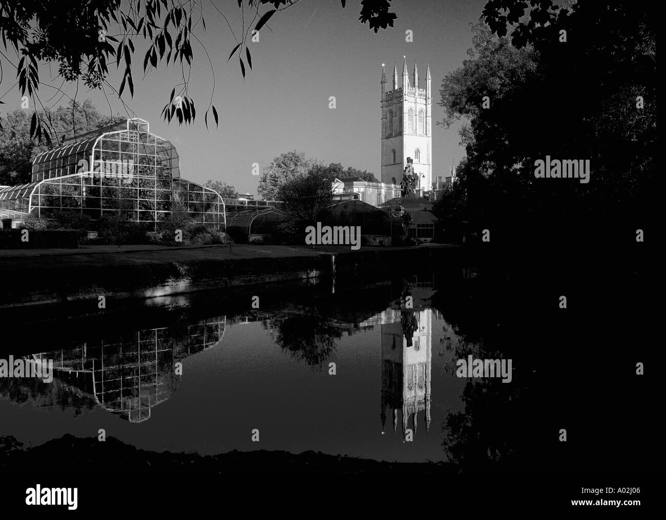 View of Magdalen College Tower and The Botanic Garden over The River Cherwell Stock Photo