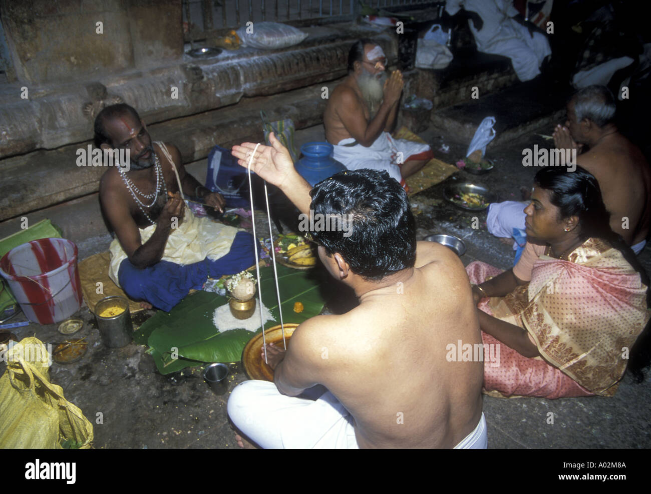 The ritual Brahmin changing of the thread ceremony Meenakshi Temple in ...