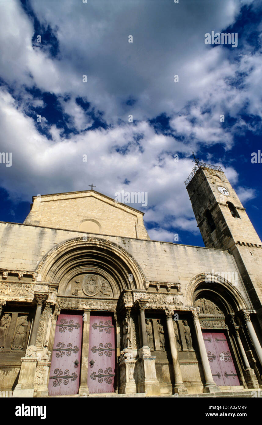 Facade of the Saint-Gilles abbey, a Benedictine monastery in Saint-Gilles, Gard, France. Stock Photo