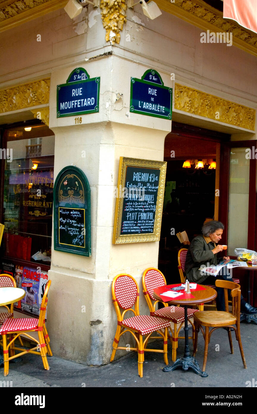 Cafe along Rue Mouffetard  in Paris the capital of France EU Stock Photo
