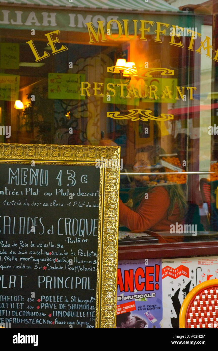 Restaurant window in Rue Mouffetard  in Paris the capital of France EU Stock Photo