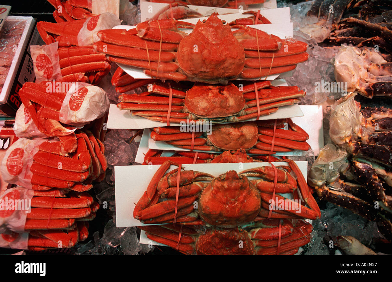 Fresh crab for sale at the seafood section of a supermarket Japan Stock