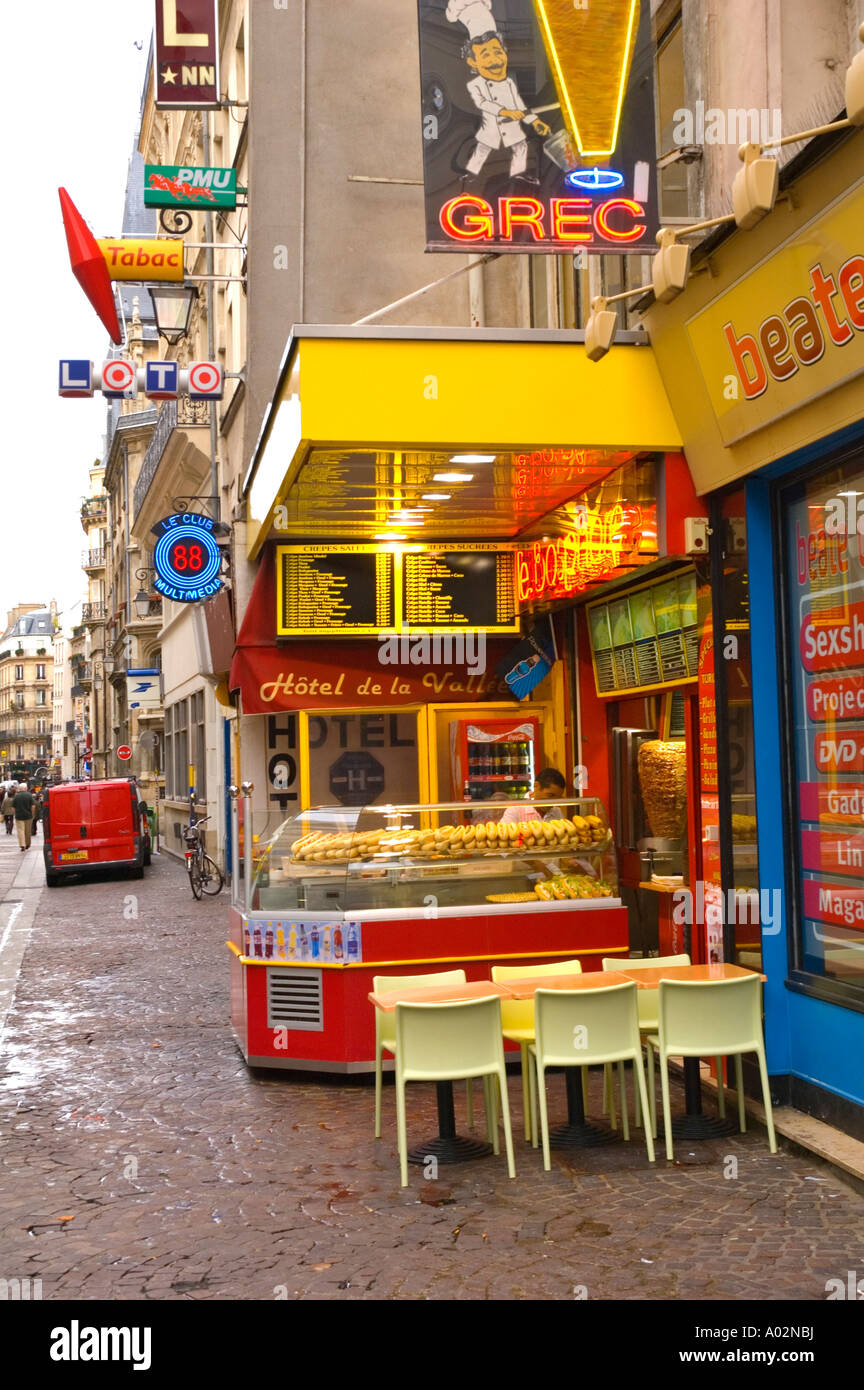 Les Halles district in central Paris is a good place for quick cheap meals Stock Photo