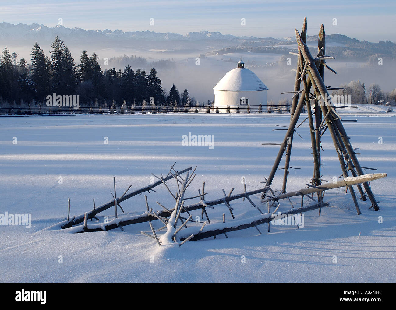 Christmas Eve Chapel, Tatra Mountains, hay sticks, Czorsztyn Pieniny Southern Poland Europe Stock Photo