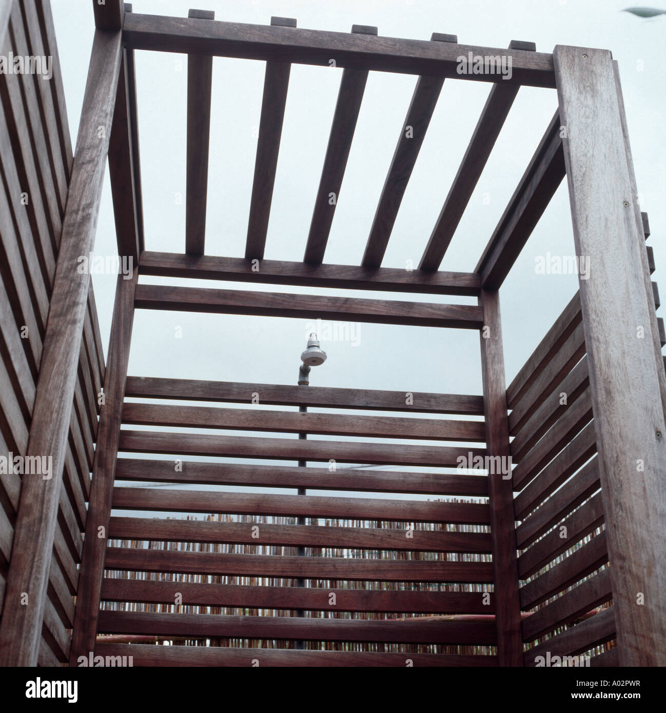 Outdoor shower beneath pergola Stock Photo Alamy
