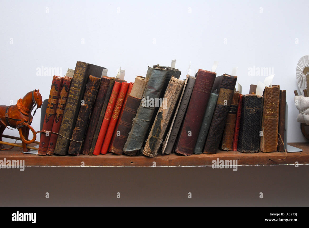 Antique Books On A Shelf In An Old One Room School House In