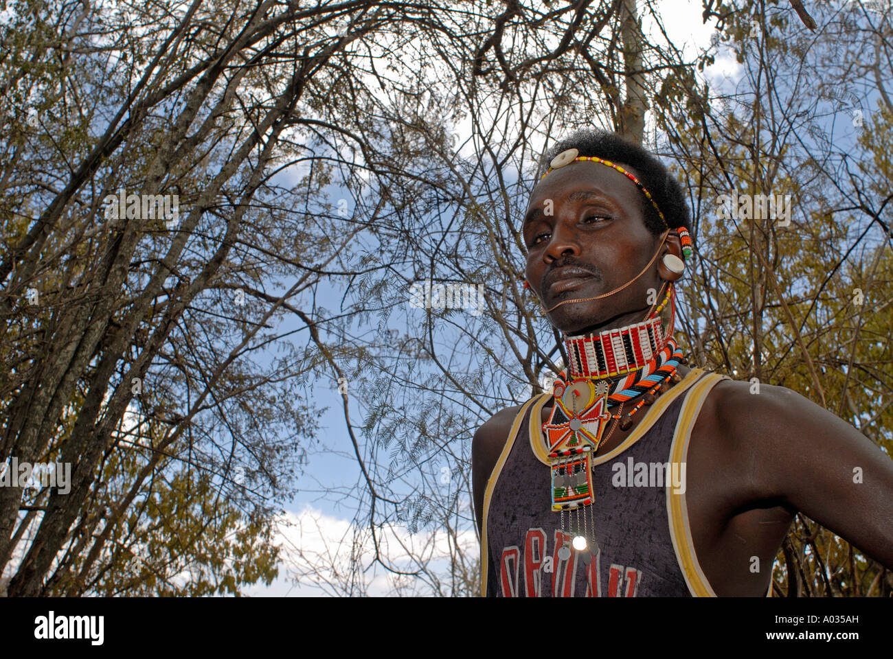Samburu Warrior Wearing Michael Jordan Shirt And Traditional