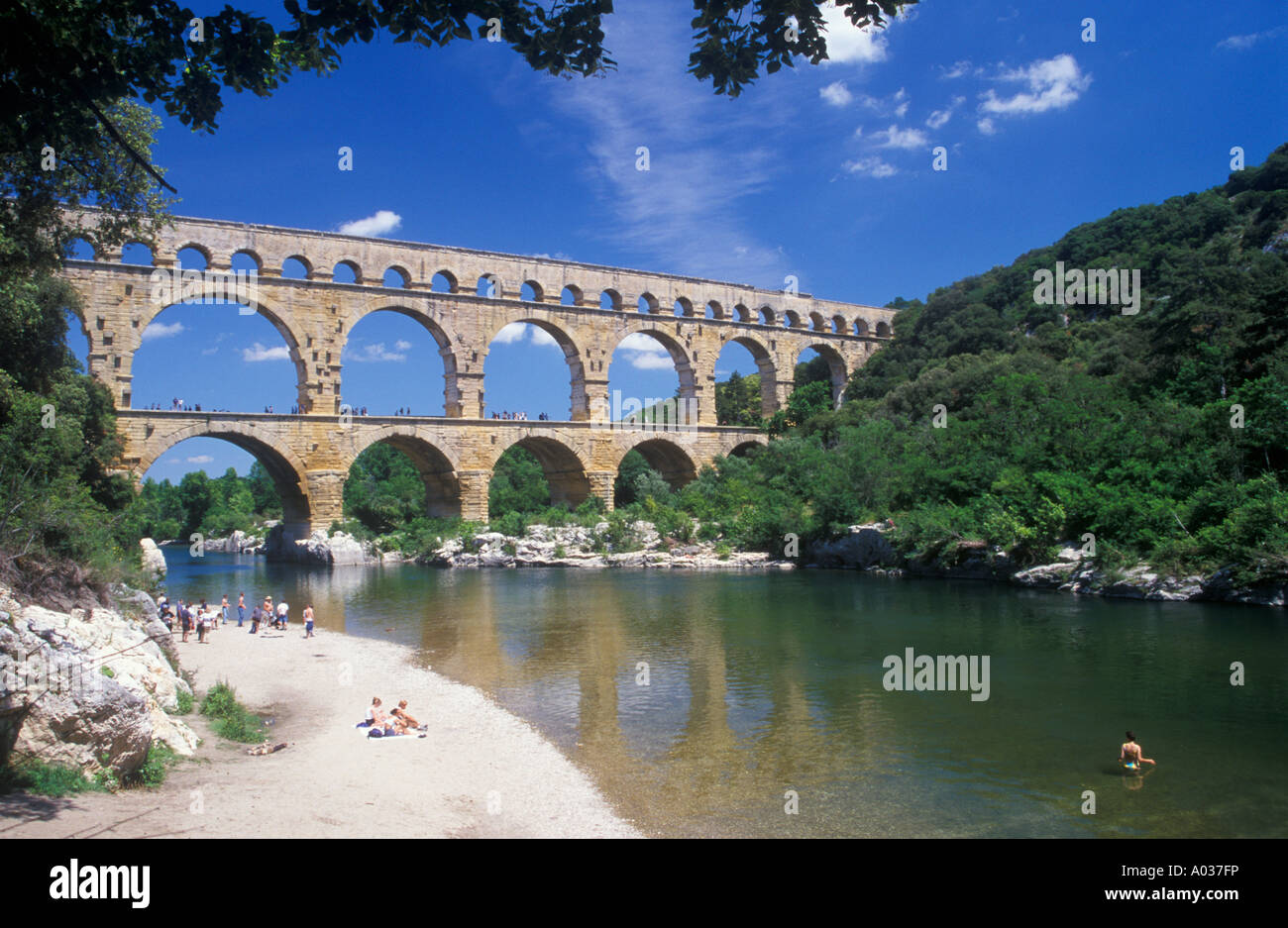 Roman aqueduct Pont du Gard near Avignon in the South of France Stock Photo