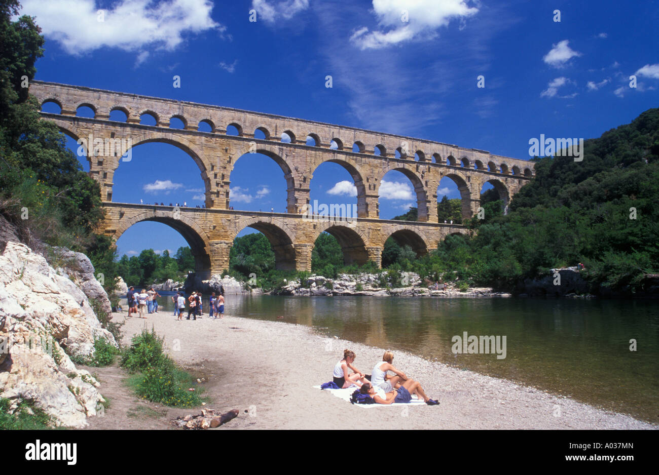 Roman aqueduct Pont du Gard near Avignon in the South of France Stock Photo