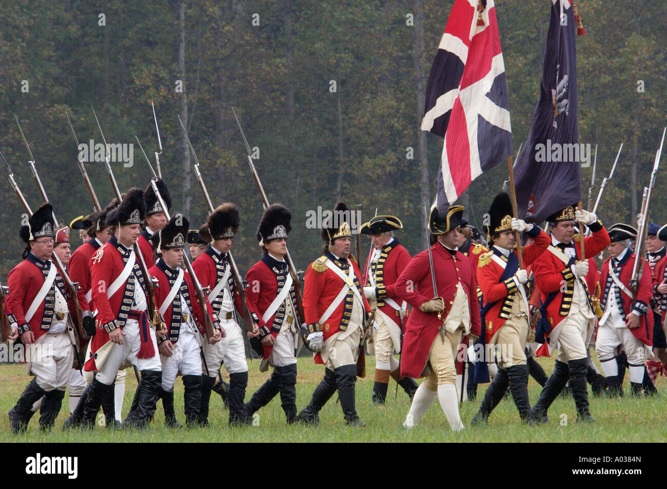 British army takes the field in a reenactment of the surrender at