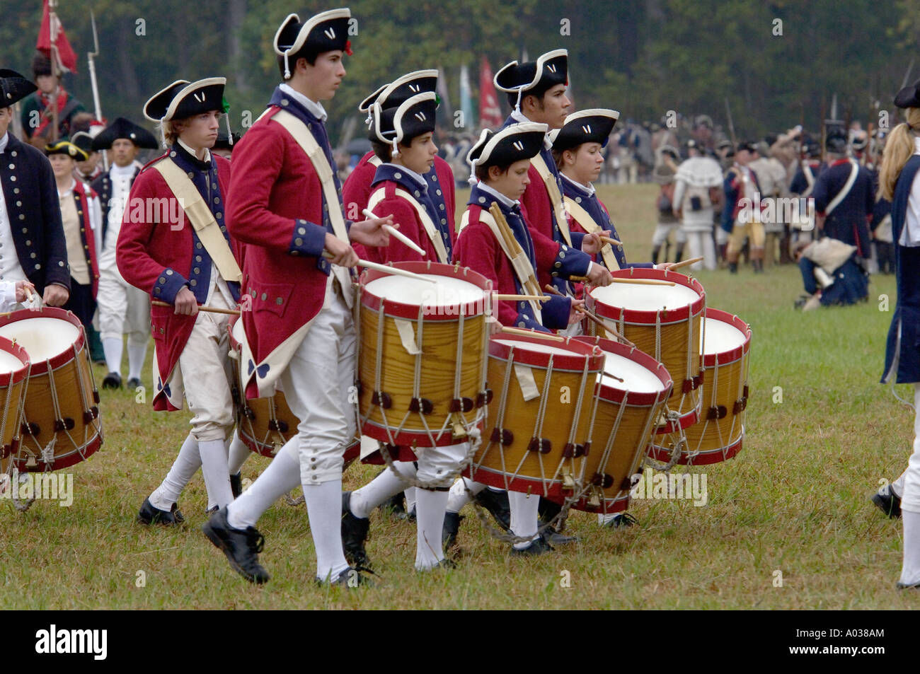 British drummer boys in a reenactment of the surrender at Yorktown Virginia. Digital photograph Stock Photo