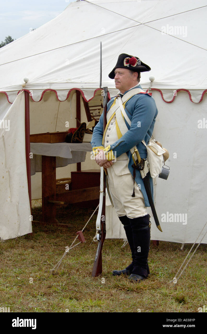 French soldier guarding tent of Count Rochambeau at a reenactment on ...