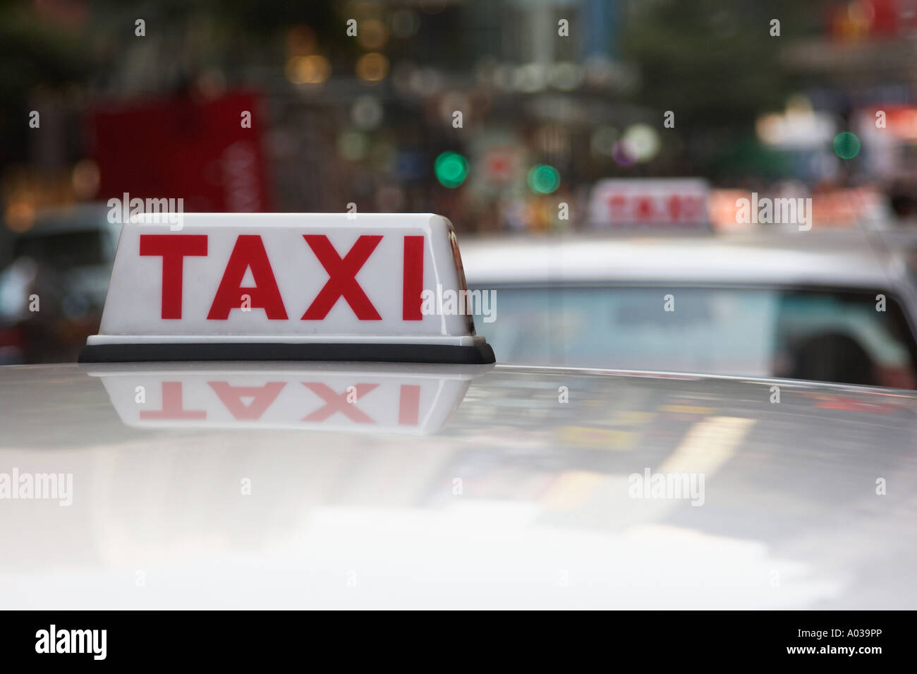 Close Up Of Taxi Sign , Hong Kong Stock Photo