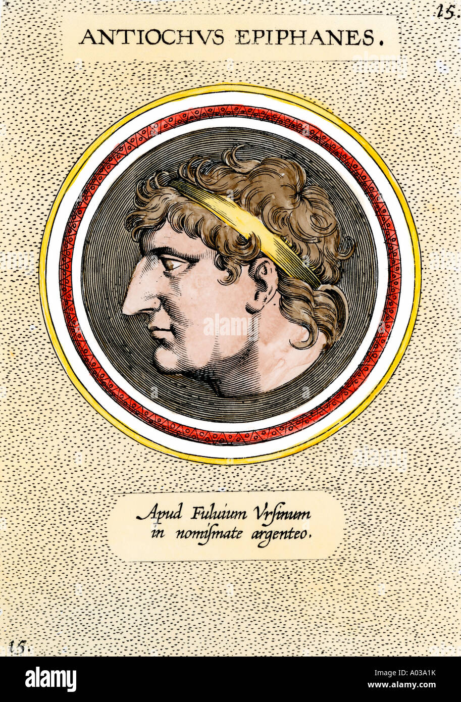 Antiochus IV or Antiochus Epiphanes King of the Seleucid kingdom of Syria. Hand-colored etching Stock Photo