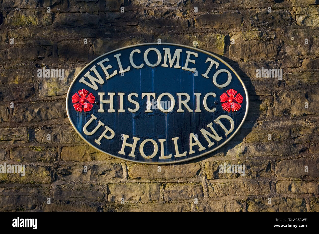 Sign displaying to Historic Upholland in Lancashire England UK