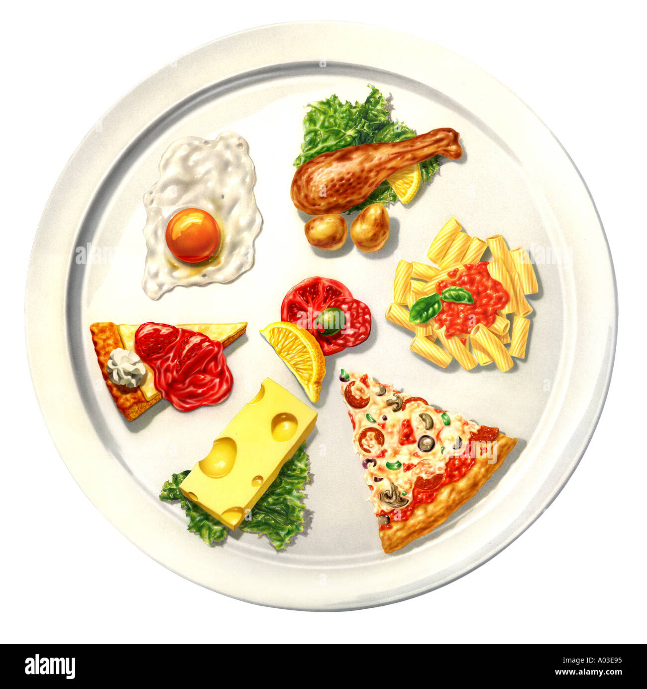 top view of a dish with several different types of food Stock Photo Alamy