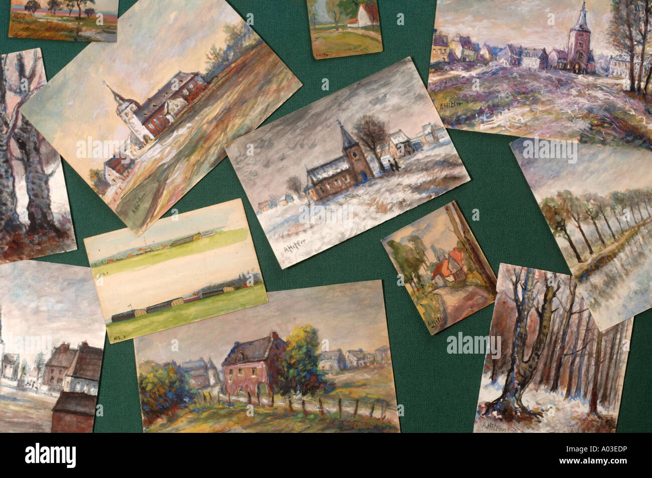 A SELECTION OF OIL PAINTINGS 1914 1918 PURPORTED TO BE BY ADOLF HITLER Stock Photo