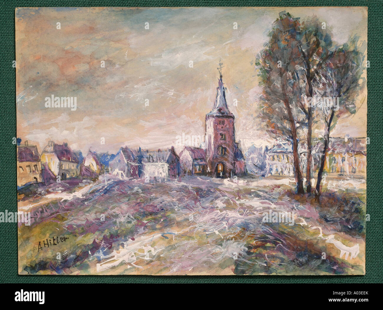 THE CHURCH OF PREUX AU BOIS PART OF A COLLECTION OF OIL PAINTINGS 1914 1918 PURPORTED TO BE BY ADOLF HITLER Stock Photo