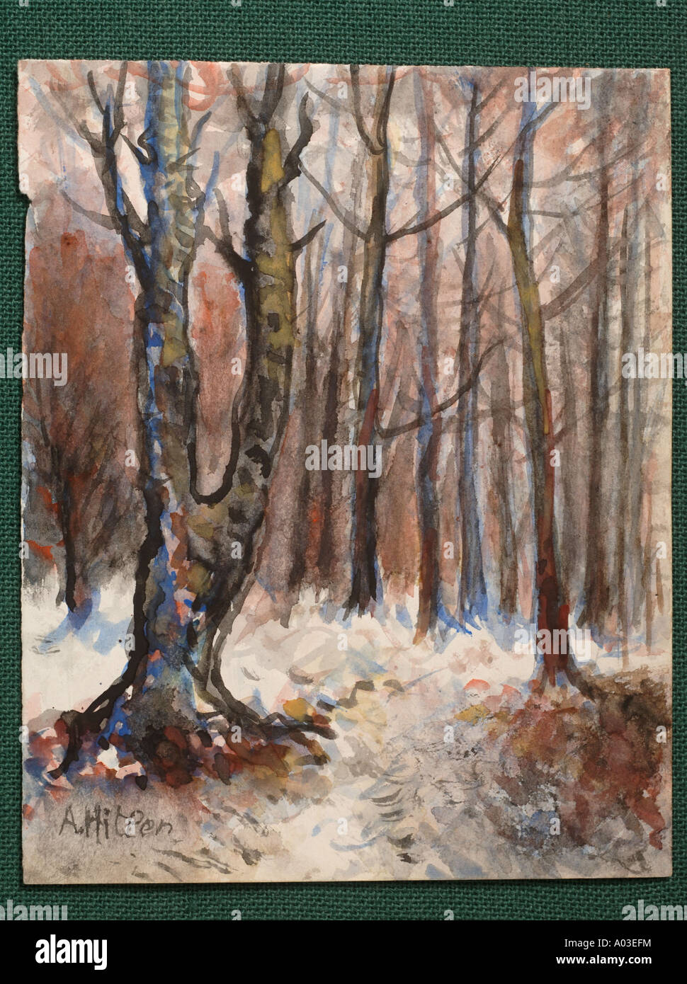 A WOODLAND SCENE IN SNOW PART OF A COLLECTION OF OIL PAINTINGS 1914 1918 PURPORTED TO BE BY ADOLF HITLER Stock Photo