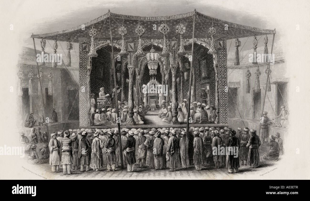 Mohammedan Festival of the Mohurrum. Engraved by J Godfrey from a drawing in the India House. Stock Photo