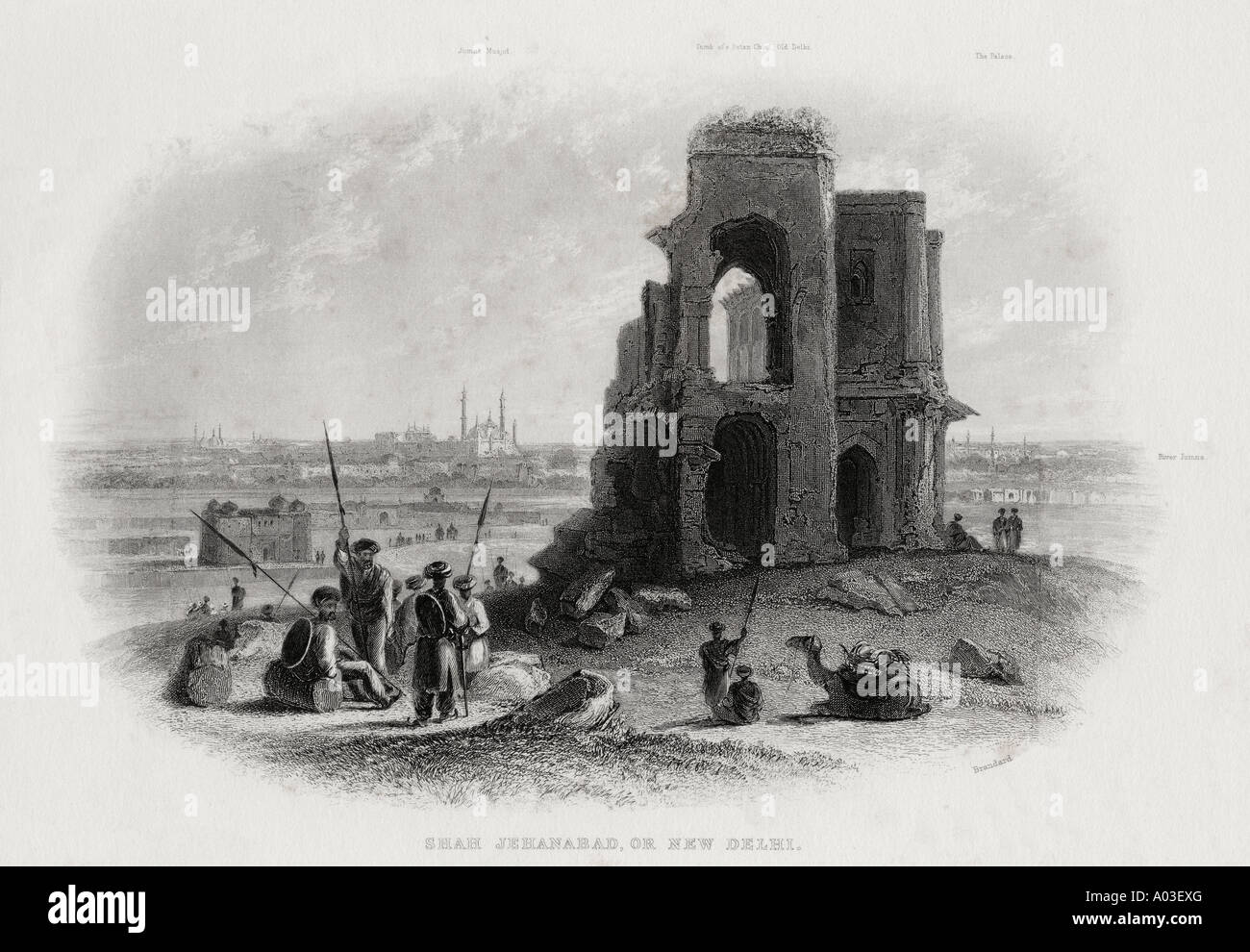 Shah Jehanabad or New Delhi, India. From a 19th century engraving by Brandard Stock Photo