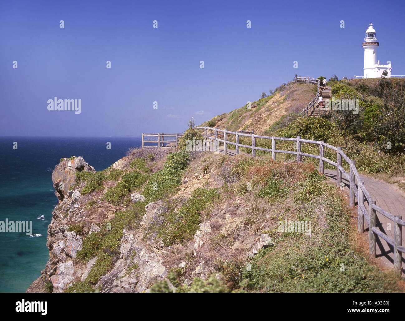 the lighthouse and cliffs at byron bay australia the most easterly point of the mainland Stock