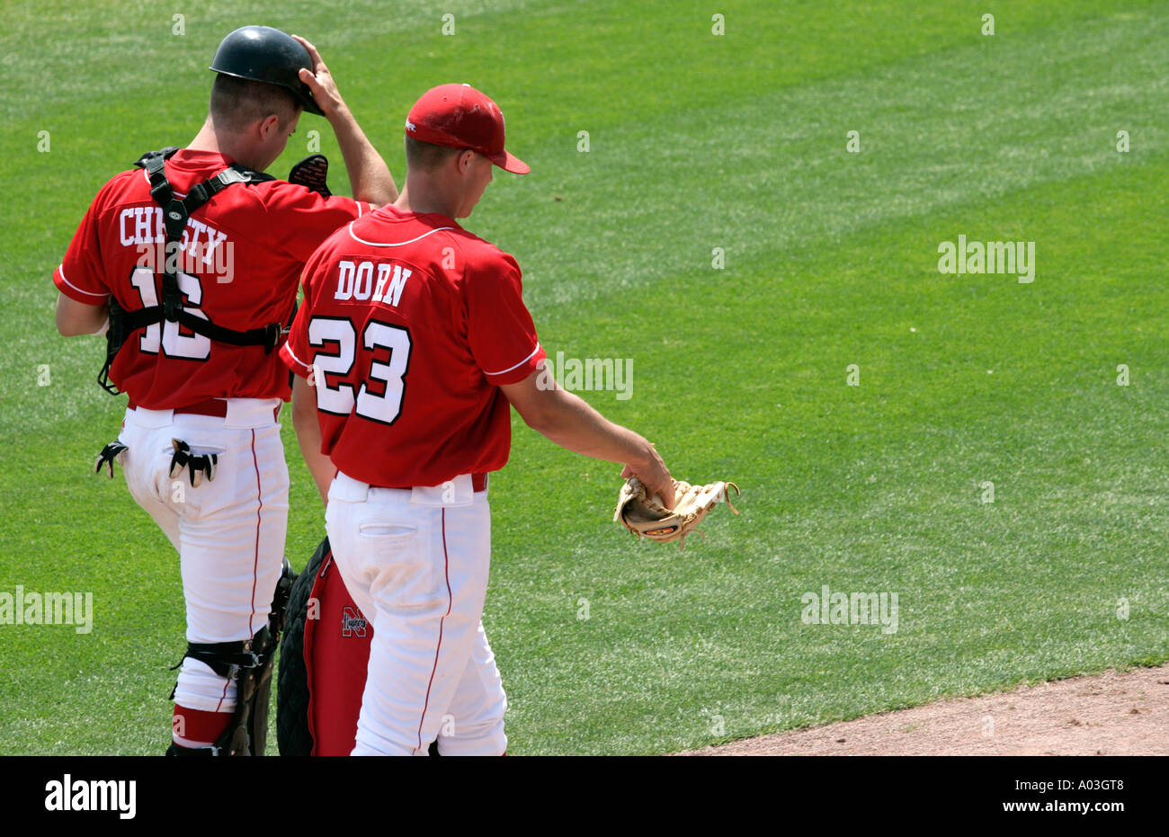 Two baseball players walking Stock Photo Alamy