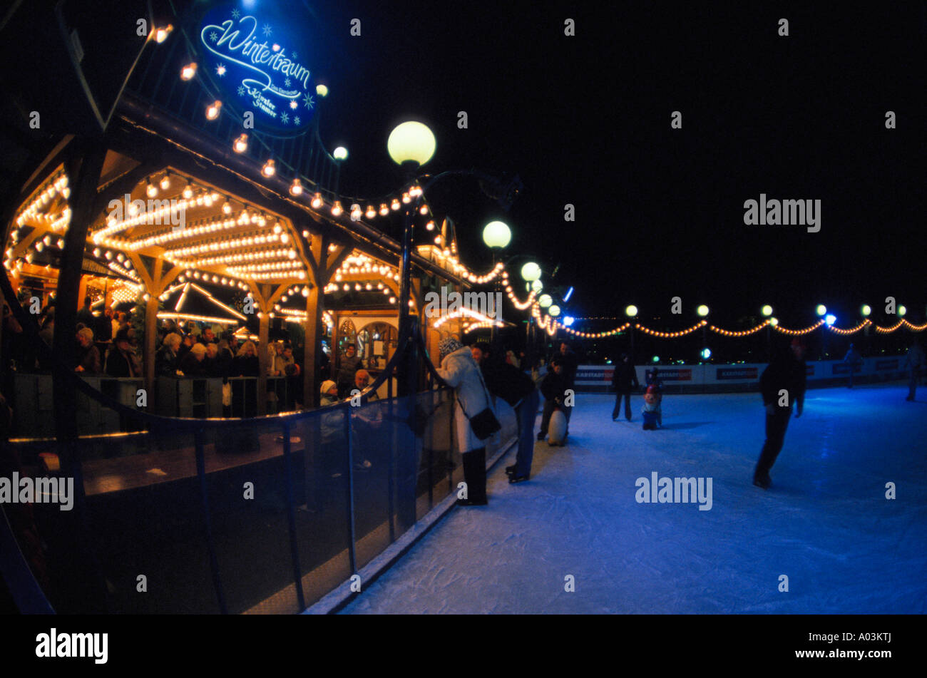 Ice rink on the Christmas fair in Stuttgart Germany Stock Photo