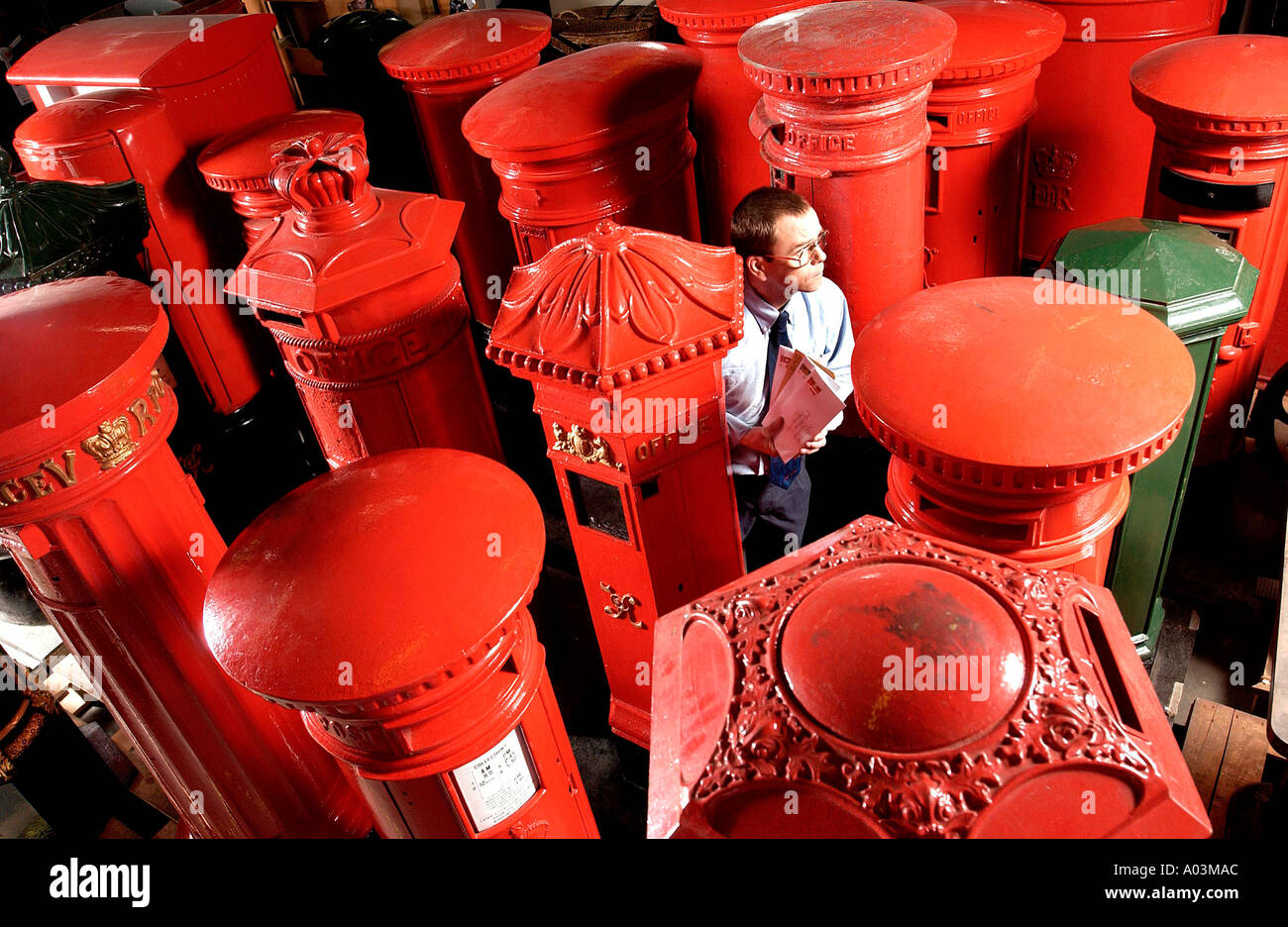 Historic pillar boxes at Royal Mail depot Stock Photo Alamy