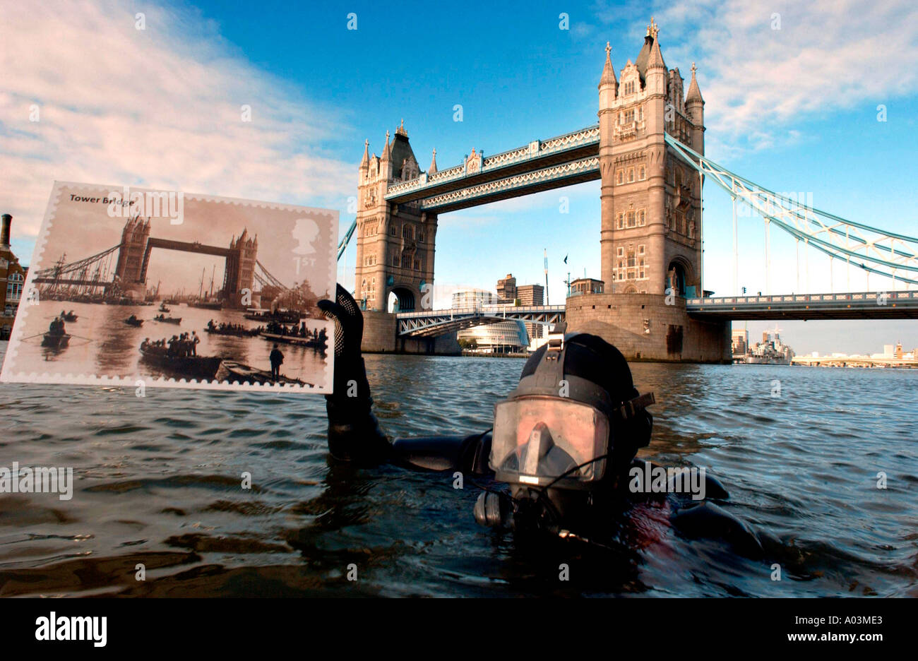 New stamp launched with a splash by a diver as a publicity stunt for Royal Mail Stock Photo