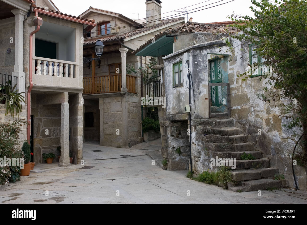 Old and new houses in coastal horreos village of Combarro Galicia Spain Stock Photo