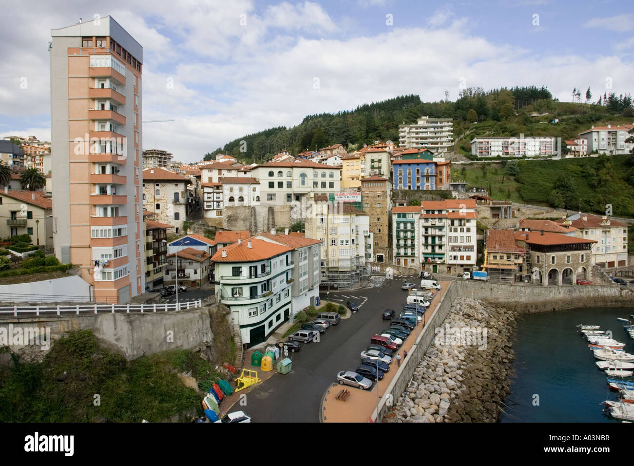 Coastal development on waterfront Mutriku harbour Costa Vasca Euskal Herria Spain Stock Photo