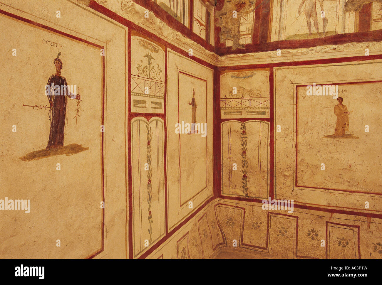 Painting on the walls of ancient residential houses in Ephesus. Houses dated as B.C. 4 century Stock Photo