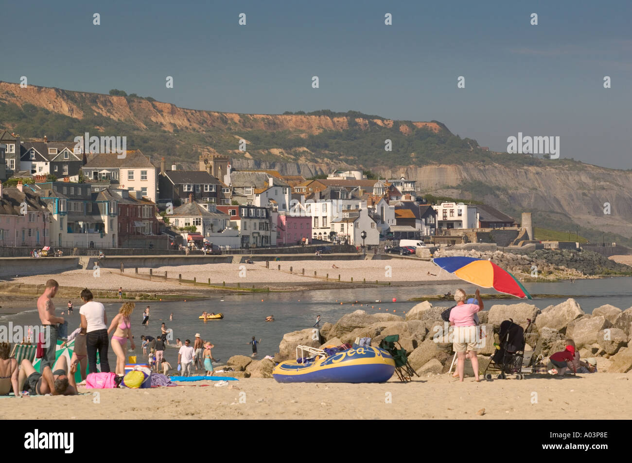 View of Lyme Regis in Dorset from the beach. Stock Photo