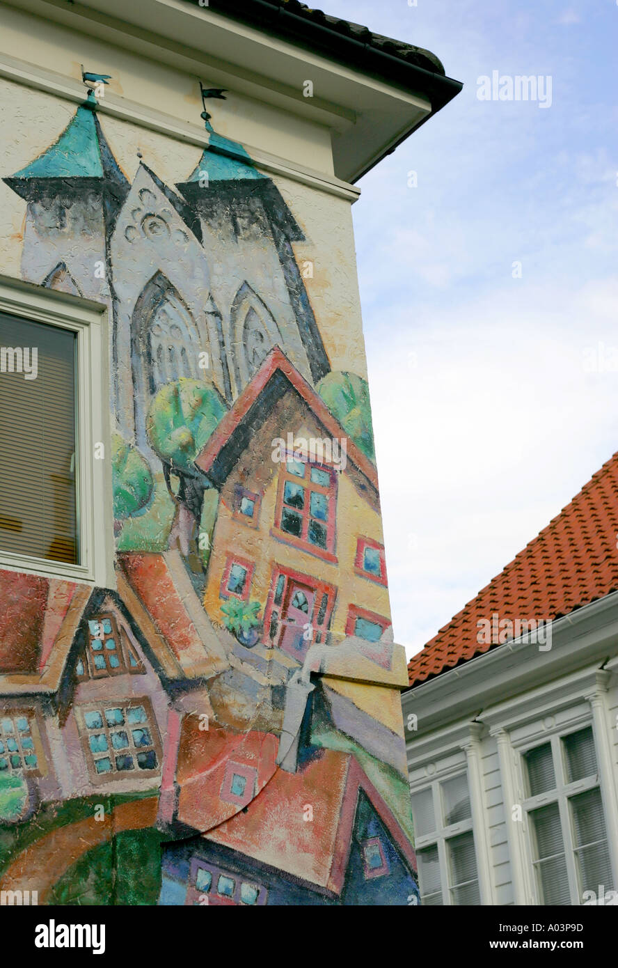 Painting of Stavanger domkirke on wall cathedral Stock Photo