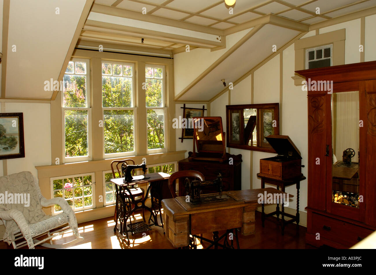Sunny room inside Winchester Mystery House San Jose California USA. Stock Photo
