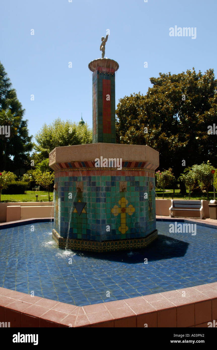Fountain at Egyptian museum in Rosicrucian park, San Jose, California