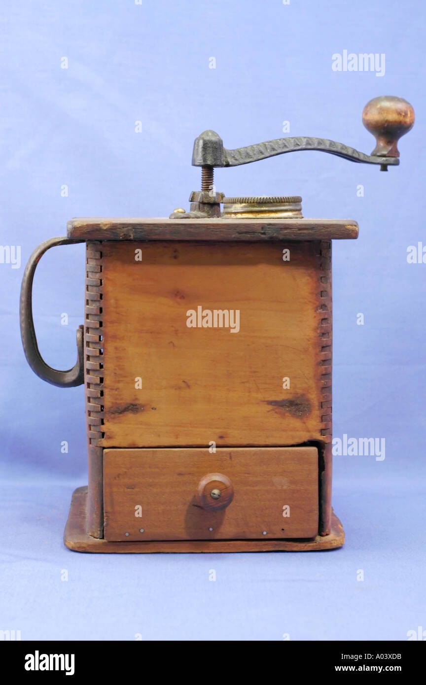 Antique wooden coffee grinder from the late 19th century Stock Photo