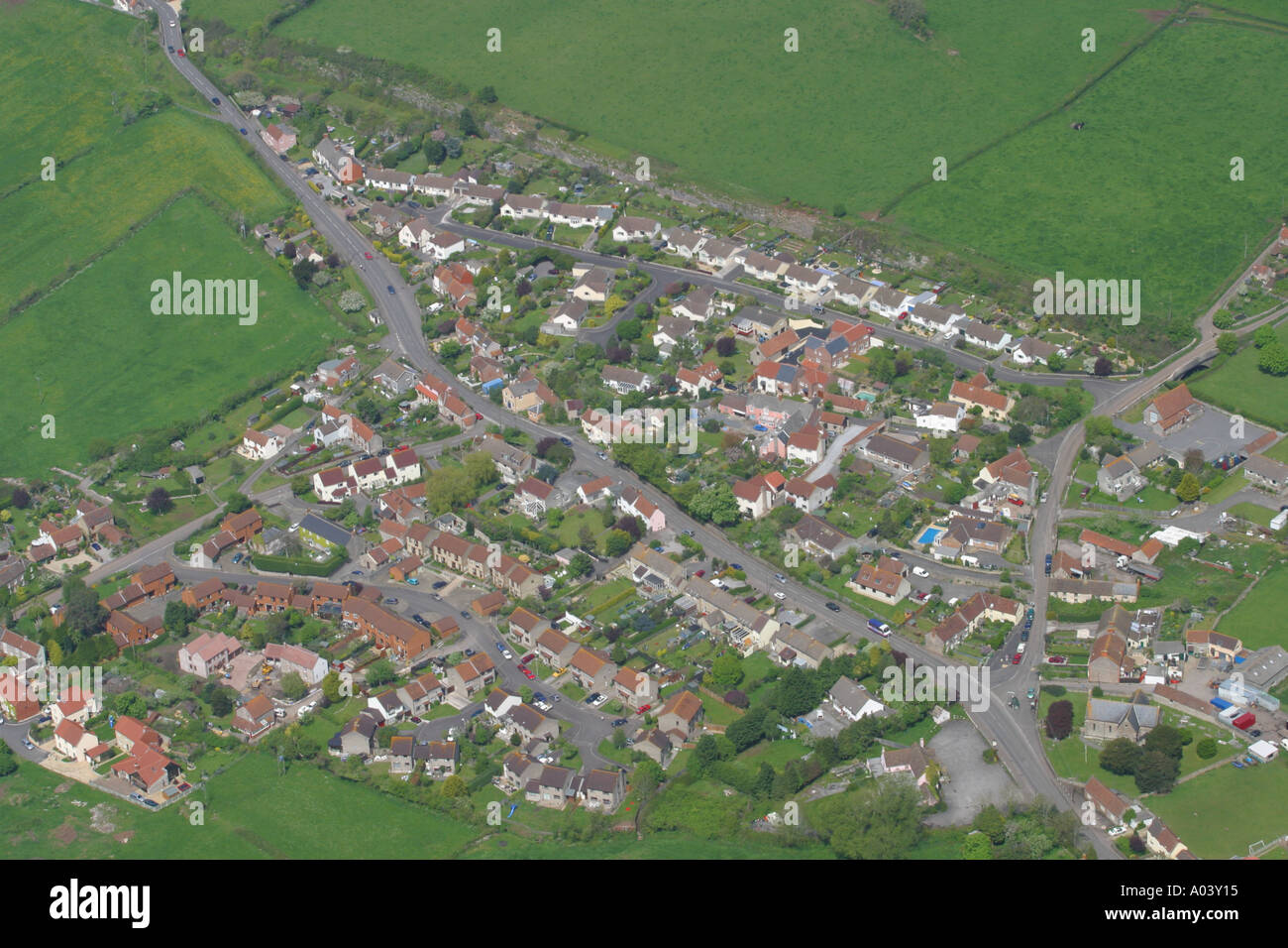 Aerial view of the elegant rural village of Easton Somerset England UK