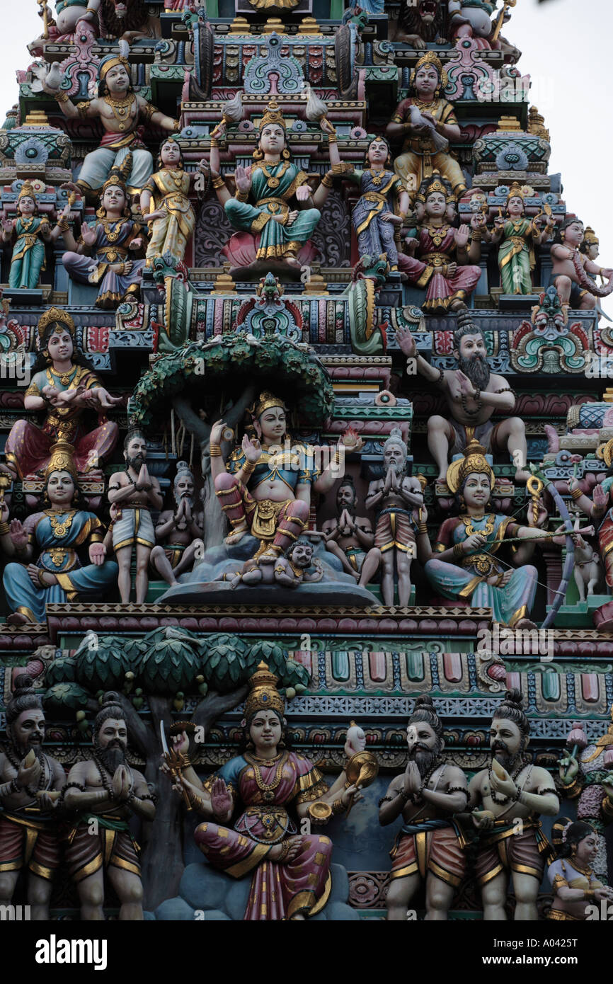Asia Singapore Intricate carving on Sri Veeramakaliamman Hindu Temple in Little India district Stock Photo