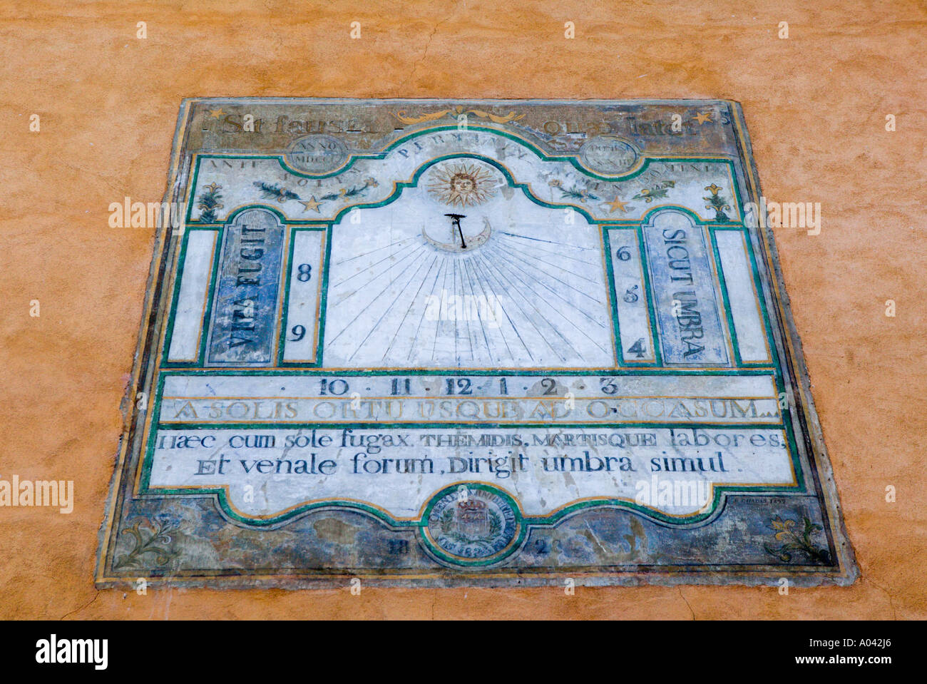 Sundial, Place des Armes, Briancon, Haut Alpes, France Stock Photo
