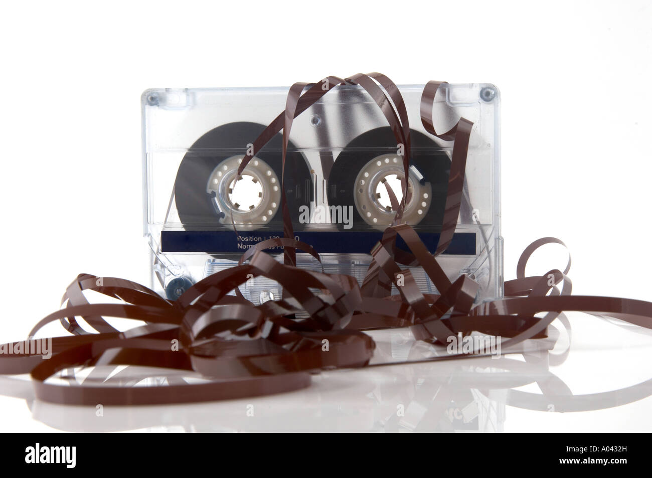 close up of a compact cassette with tangled tape Stock Photo
